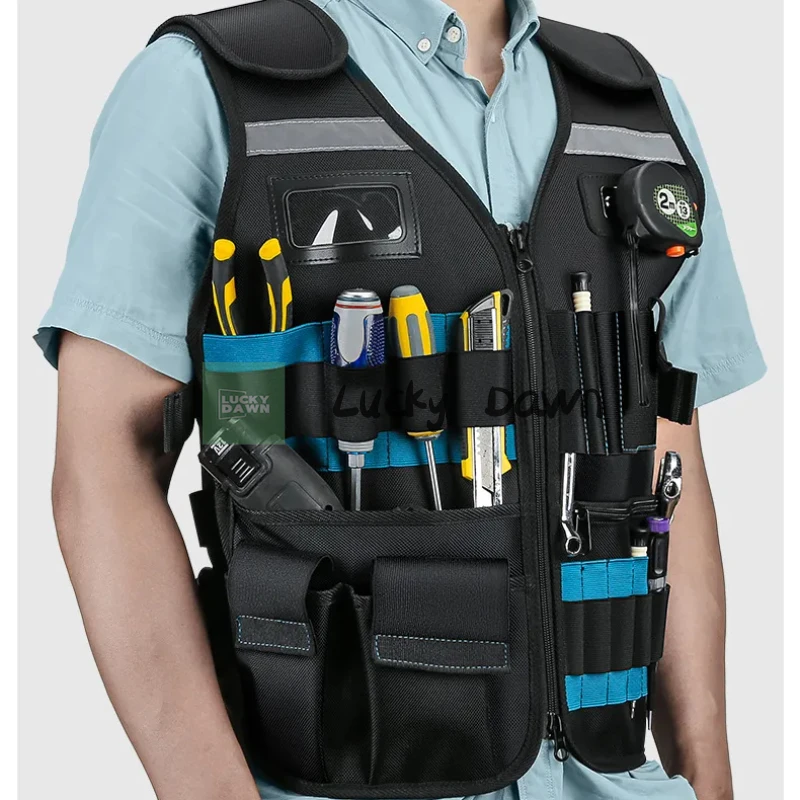 

Electrician Carpenter Work Vest Multi-functional Electrician Hardware Storage Bag Tool Vests Adjustable Pockets