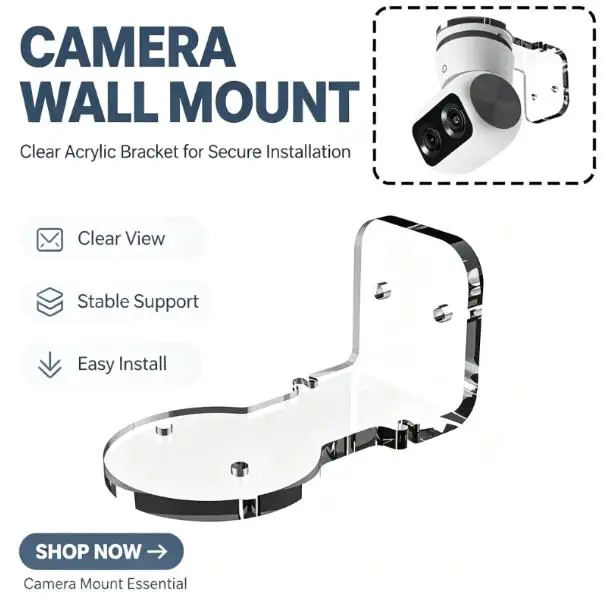 Transparent Acrylic Wall Mount Bracket for eufy S350 Camera Punch‑Punch‑Free Dual Installation Upright Invertible Compact Stable