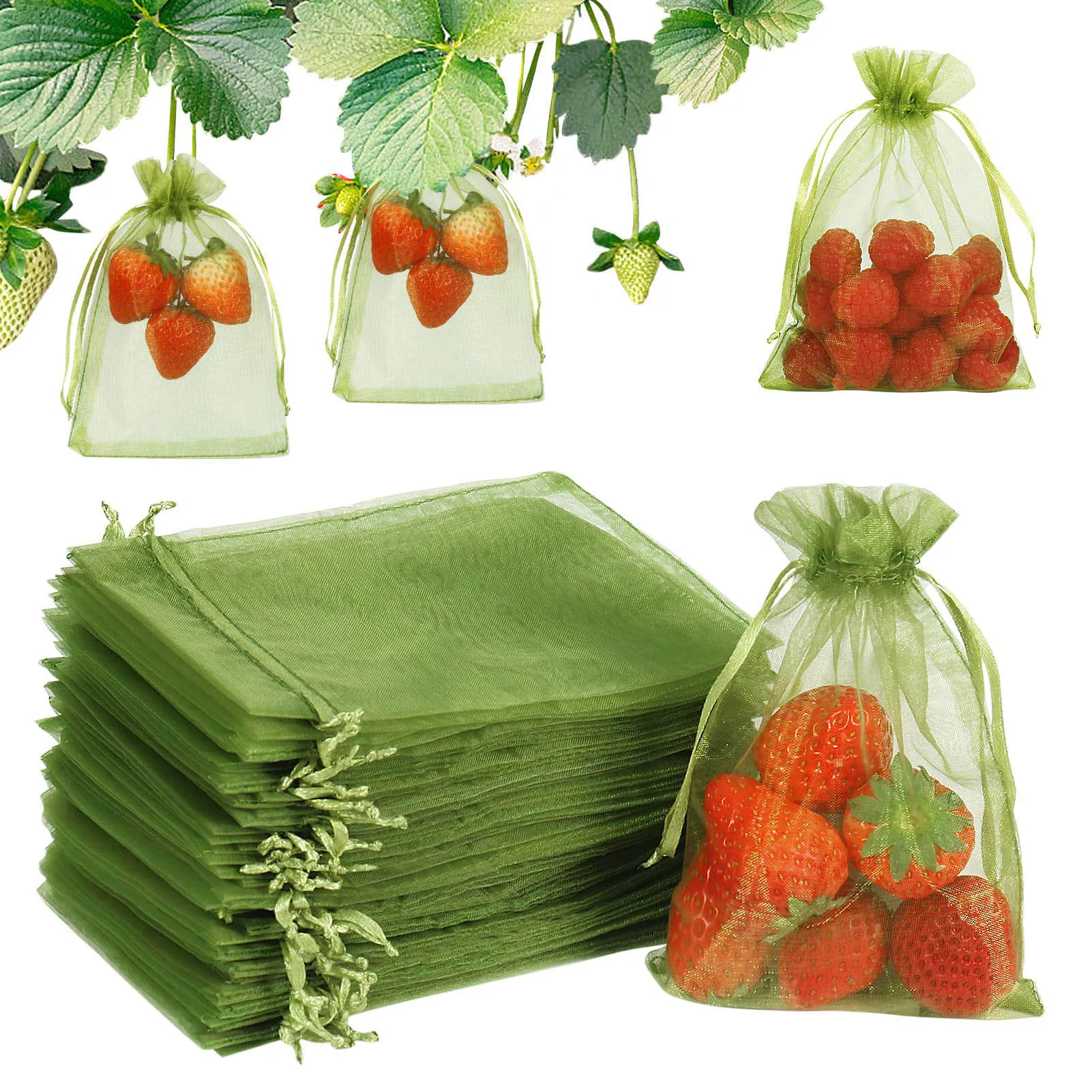 100pcs Grape Fruit Protection Mesh Bags Pest Contro Plants Anti-Bird Mesh Bag Strawberry Drawstring Organza Netting Pouch