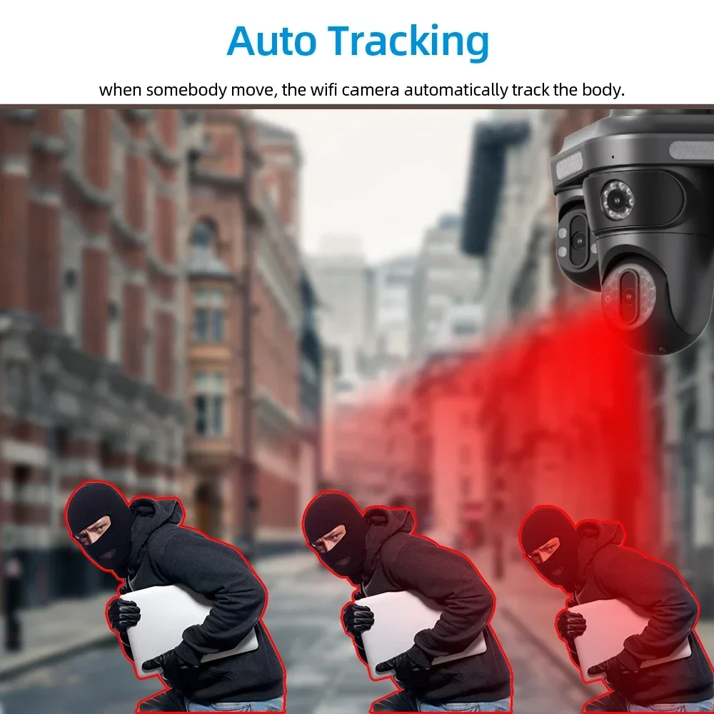 12MP 4K Three Lens Three Screens PTZ IP Camera Outdoor HD Wifi Security Camera Ai Auto Tracking Home Video Surveillance Camera