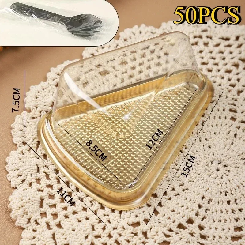 50pcs Clear Plastic Cake Box, Disposable Cheesecake Boxes Triangular Pie Box Dessert Containers for Bakery (No Stickers)