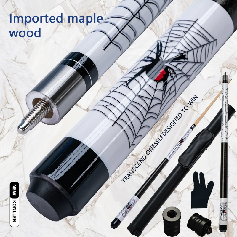 Maple Pool Cue Set Durable Stable Complete Gear for 9 Ball Carom Spider Pattern Design Premium Maple 13mm Tip