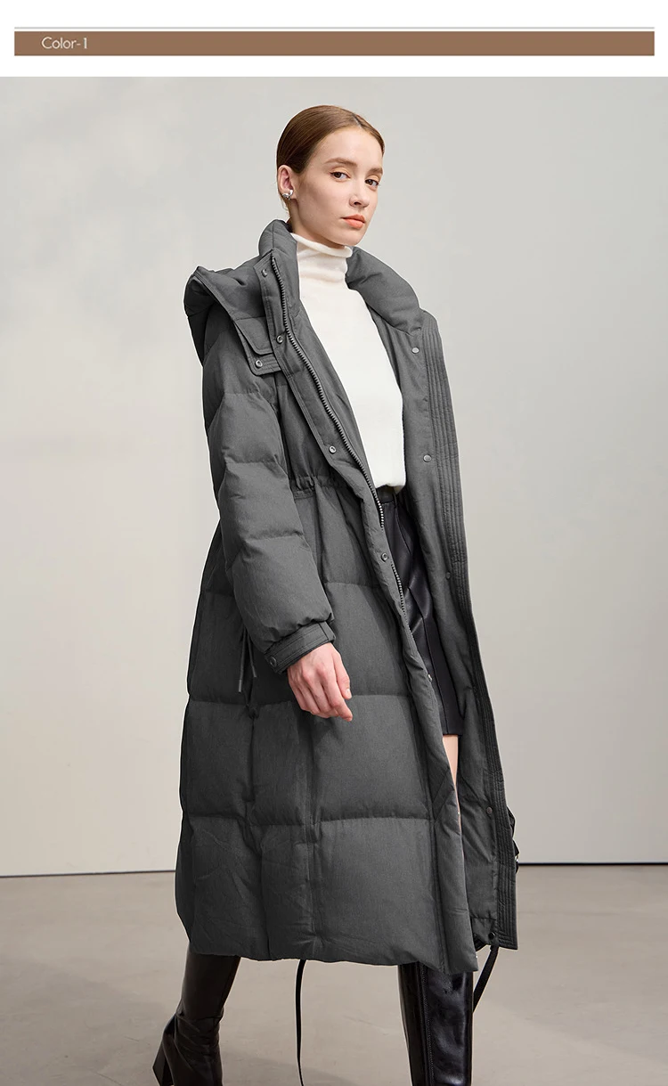 AMII Down Jacket 2025 Winter New Casual Warm Solid Color Hooded Straight Long Down Coat Zipper Long Sleeves Women's Top 12544149