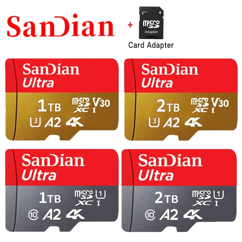 SAN DIAN 100% Original 2TB Micro SD Card Class 10 TF Card 1TB Up To 30MB/s Memory Card For Phone Tablet Flash Card