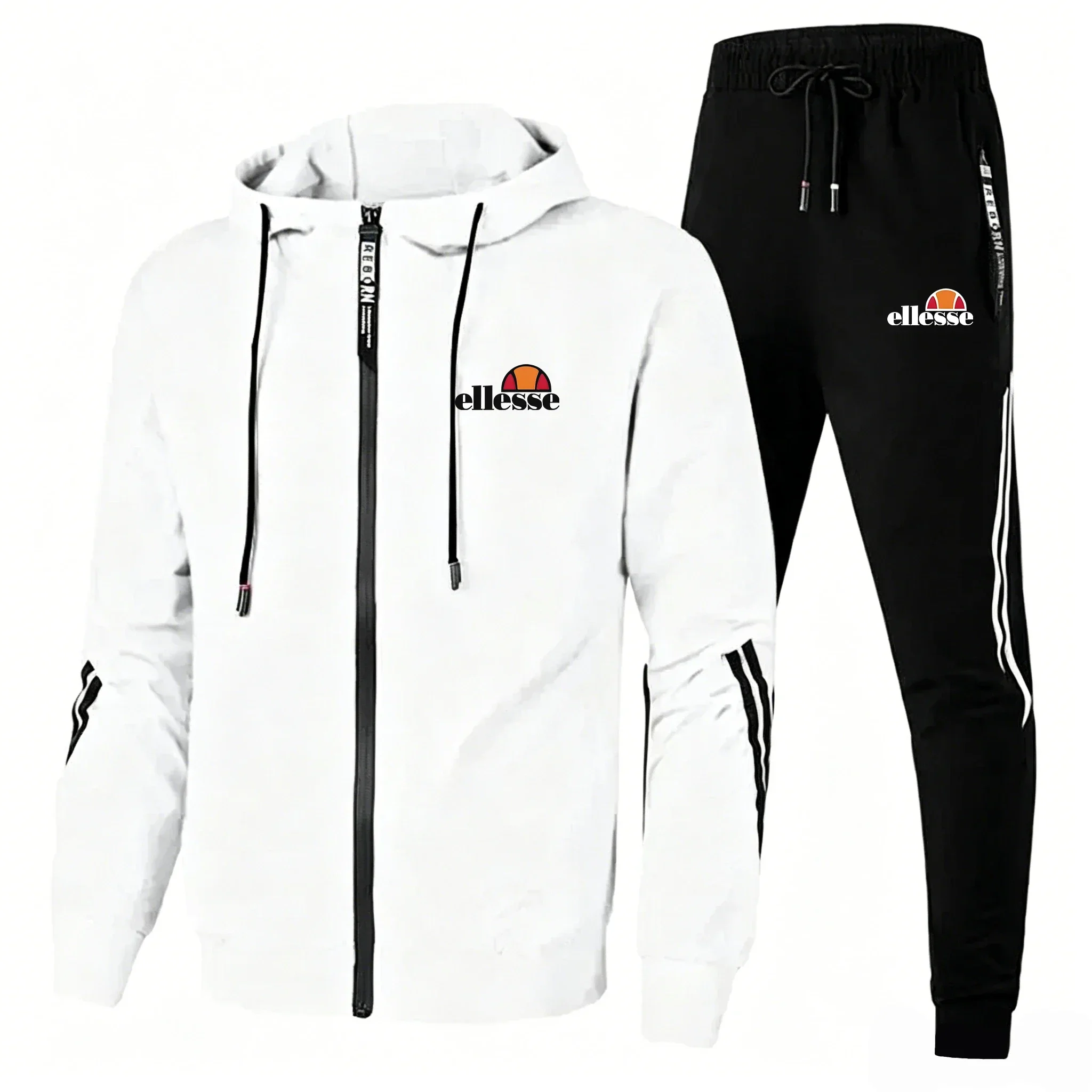 European American Trendy Men's Spring Autumn Long Sleeved Hooded Sportswear, Jogging, Fitness, Running, Sports and Leisure Suit
