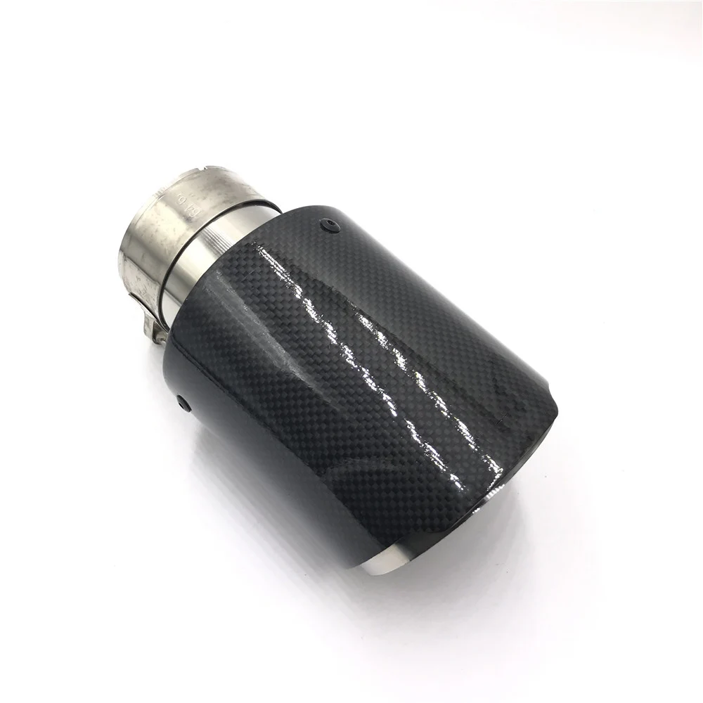 Car Glossy Carbon Fiber Muffler Tip Exhaust System Pipe Mufflers Nozzle Universal Straight Stainless Silver For Akrapovic