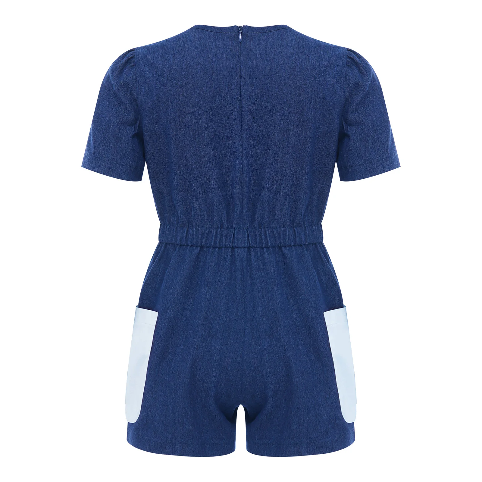 

Summer Jumpsuit Kids Girls Overalls Pants Pocket Short Sleeve Denim Jumpsuit Casual Round Neck Kids Elastic Waistband Romper