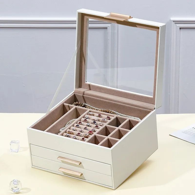 

Large Capacity Jewelry Organizer Box PU Leather Desktop Storage for Earrings Rings Necklaces Bracelets Jewelry Display Case