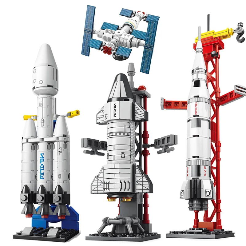 NEW mini Aviation Manned Rocket Model Building Blocks Space Aerospace Station Bricks City Construction Toys for Children