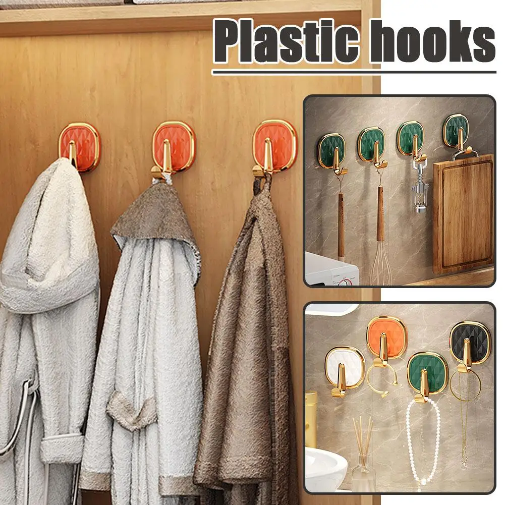 Ganchos de pared de lujo sin perforaciones, colgador de abrigos pegajosos fuertes, colgador de bolsas de instalación de cocina, estante de ropa, organizador fácil de puerta, toalla H0h1, 1 piezas