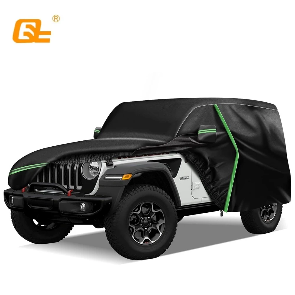 

210T Outdoor Waterproof Car Covers Custom For Jeep Wrangler 2 Doors 1987-2006 UV Protection with Zipper Door Reflective Strip