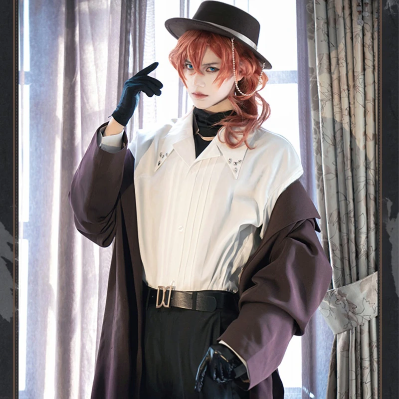 Anime Bungo Stray Dogs Nakahara Chuuya Dazai osamu Cosplay Costume 10th Anniversary Fashion Uniform Trench Shirt Pants Hat Suit