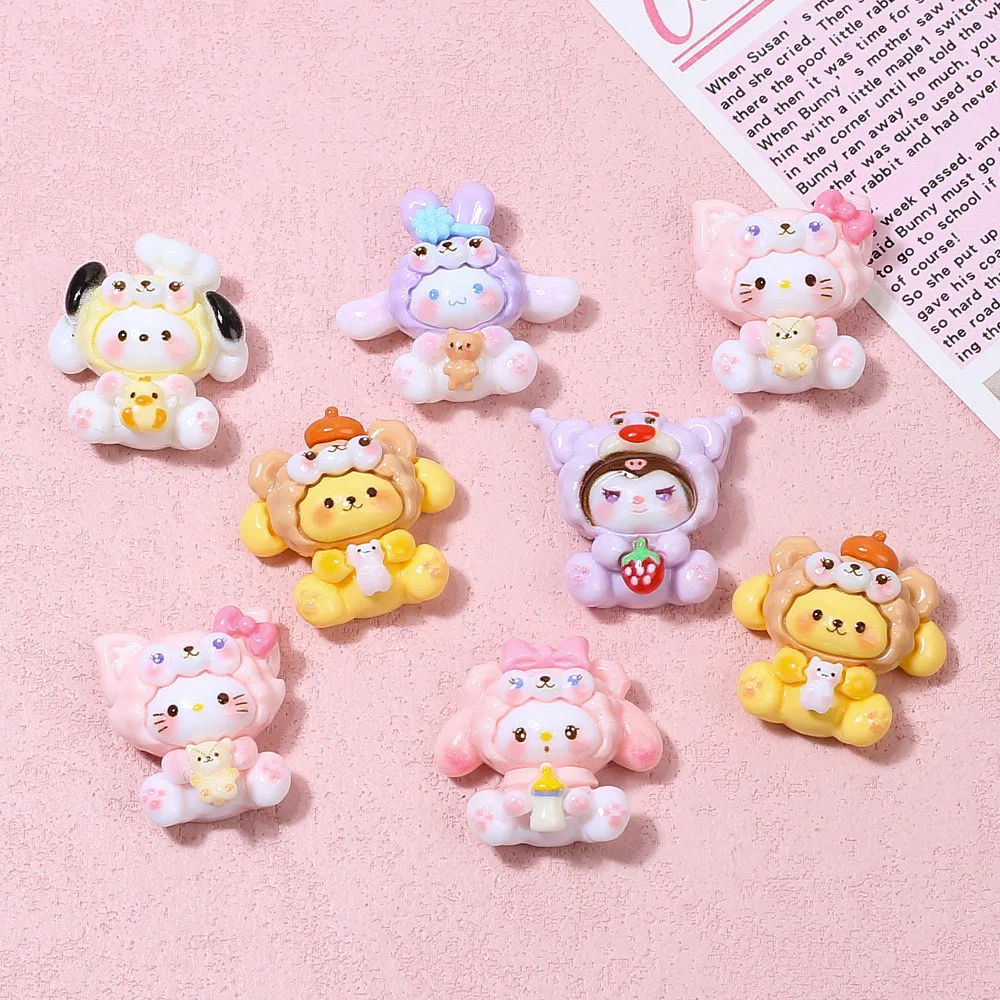 10Pcs New Kawaii Soft Cute Hat Cartoon AnimalSeries Flat Bottom Scrapbook  DIY Jewelry Making Hairwear Accessorie A19