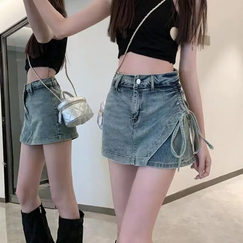 Summer Denim Skirts Shorts jeans Women Shorts Ripped Solid Color Leisure Shorts Sexy Jean Shorts Street Slim A-Line Skirt