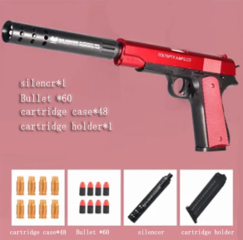 G18 Soft Bullet Toy Gun Catapult Foam Darts Pistol, Desert Eagle Airsoft Gun with Silencer Child Adult 60  Bullet 48 Case