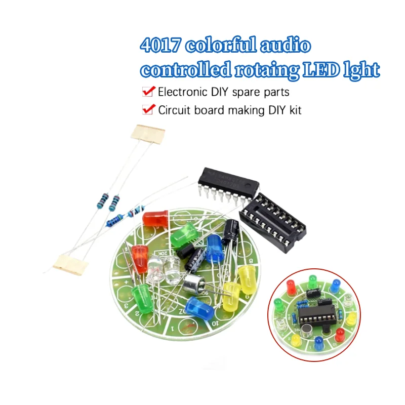 

CD4017 colorful voice control rotating LED light kit electronic manufacturing diy kit spare parts student Laboratory