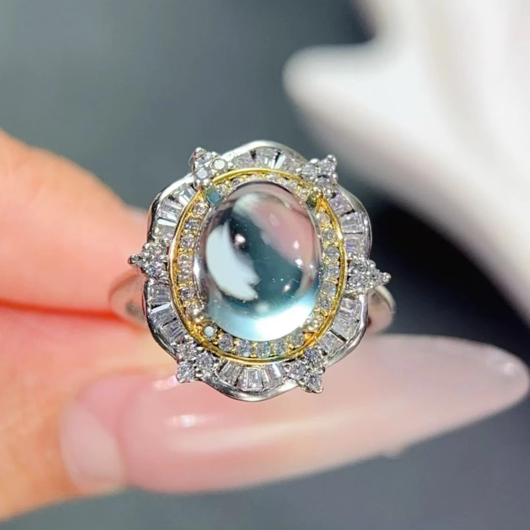 Natural Blue Topaz Ring with certificate 925 Silvertopaz jewelry Gemstone Halo Ring Women Luxury Party Fine Jewelry