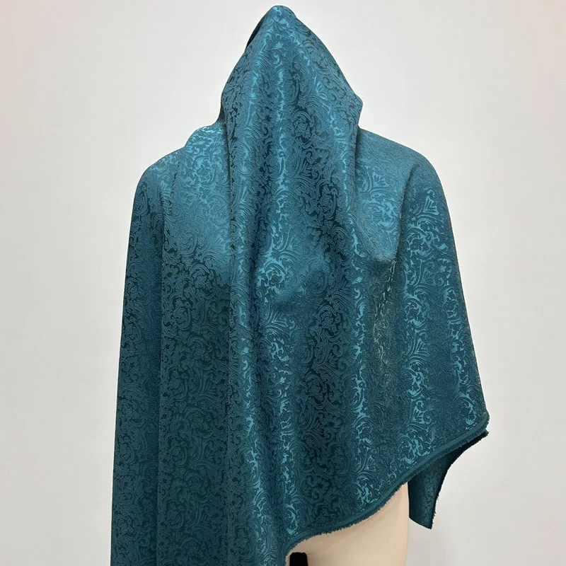 Pre-cut Teal Blue Small Damask Jacquard Fabric Textured Brocade for Costume Drapery DIY Sewing Suitable for Dress Or Gown