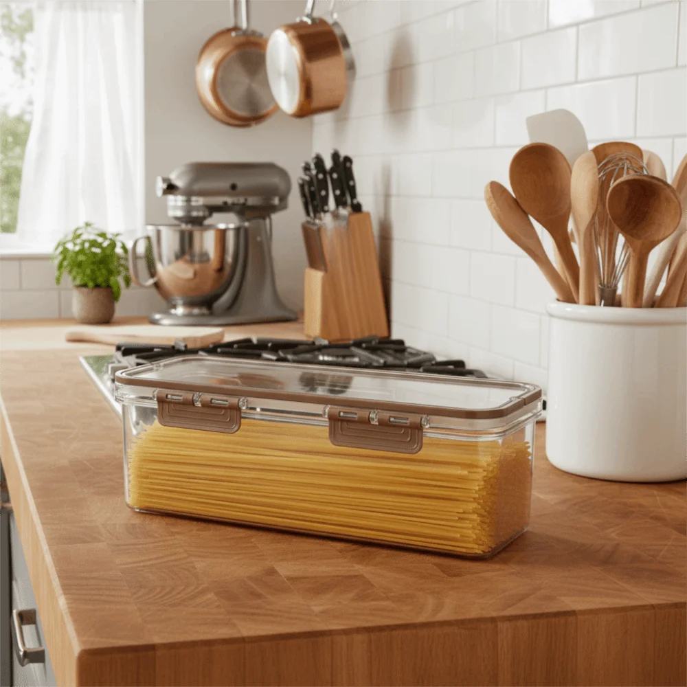 

Plastic Noodles Spaghetti Container Transparent Large Capacity Pasta Storage Container Stackable Rectangular Food Storage Box