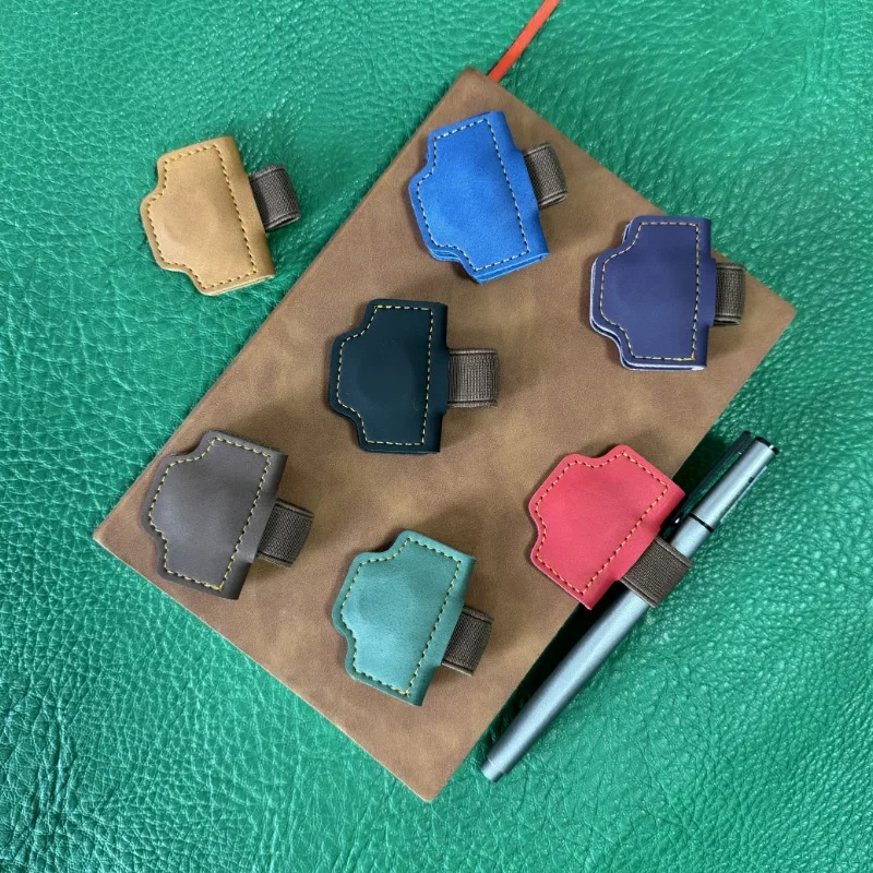 Protective Vintage Cowhide Magnetic Bookmark Pen Clip Laser Engravable Leather Page Marker Pen Loop Reading Office Stationery