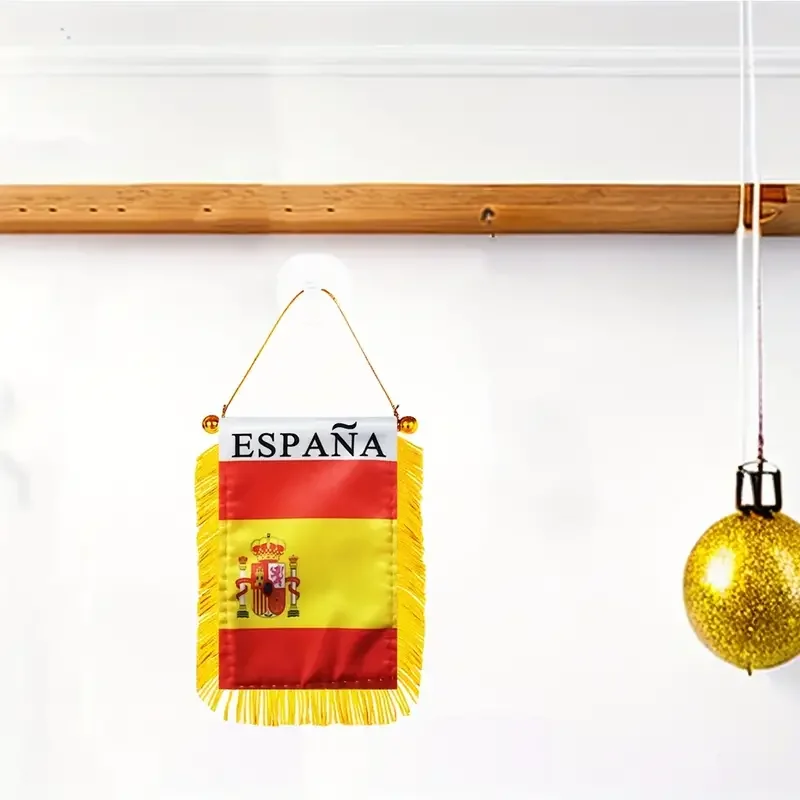 Spanish Window Hanging Flag Spanish Flag 3x4 Inches 8x12cm Double Sided Mini Flag Banner Car Rearview Mirror Decoration Tassel H