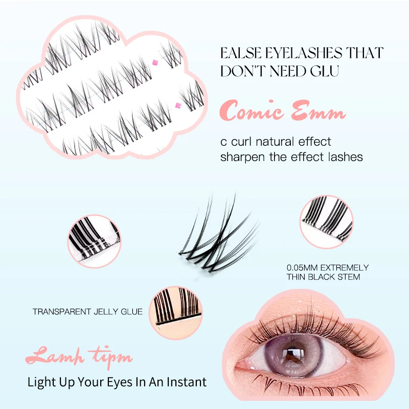 Ciglia autoadesive Ciglia a grappolo Senza colla Ciglia individuali Cluster per ciglia morbide e alla moda Ciglia autoadesive riutilizzabili