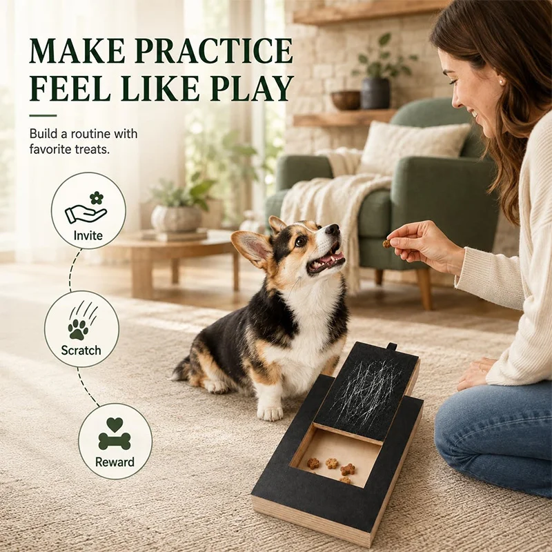 Wooden Dog Scratch Pad Pull Out Nail File Board Pet Supplies Dog Food Storage Box Portable Nail Trimming Grooming Scratching