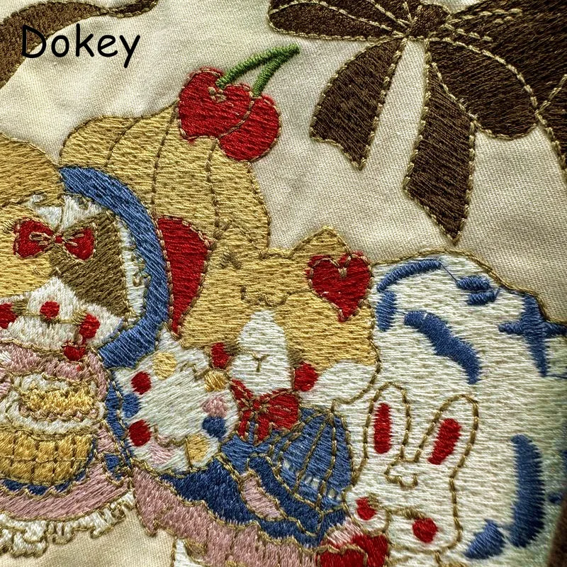 Vintage Peter Pan Kragen Kawaii Lange Trenchcoat Frauen Japanische Mori Mädchen Stickerei Lolita Lose Windjacke Mantel Weibliche