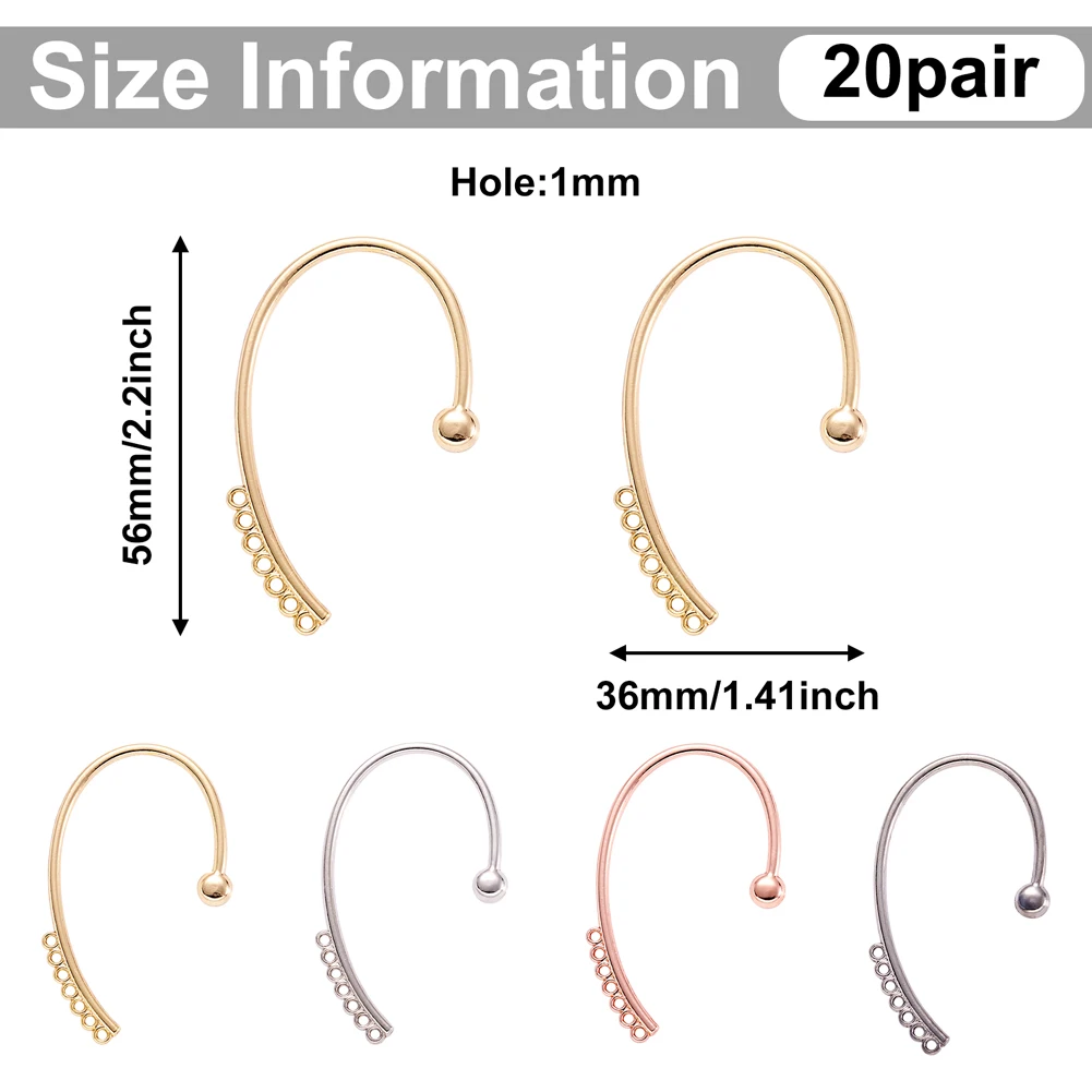 20Pairs Alloy Cuff Earring Rhinestone Settings with Horizontal Loop For Women Fashion Jewelry Dangle Earrings DIY Accessories