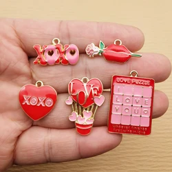 10pcs Valentine's Day Heart Love Jewelry Charms Diy Making Accessories Earring Keychain Bracelet Pendant Alloy Metal Gold Plated