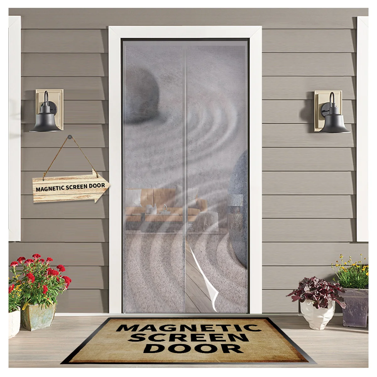 Sand Stones Zen Kitchen Door Curtain Mosquito-proof Window Screen Bedroom Magnetic Door Curtain