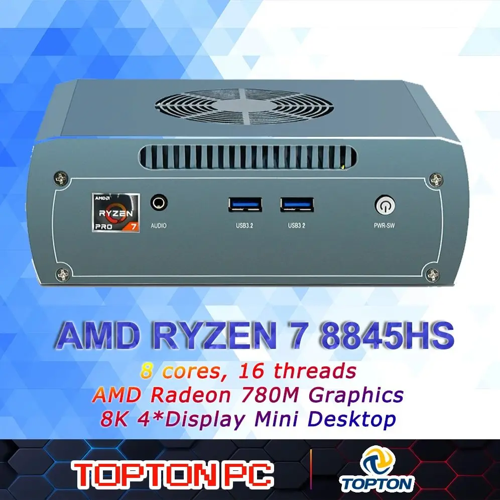 มินิพีซี TOPTON AMD Ryzen 7 8845HS R5 7640HS พร้อมพอร์ต LAN คู่, การ์ดจอ AMD Radeon 780M, พอร์ต HDMI/DP คู่/ ใช้ในบ้าน/สำนักงาน/คอมพิวเตอร์ขนาดเล็ก