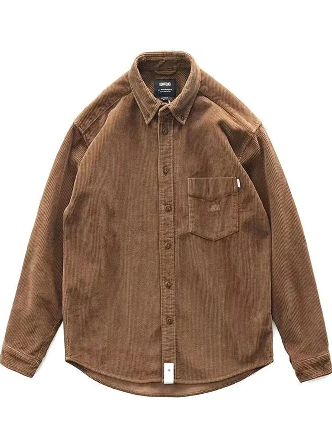 

Retro Corduroy Long Sleeve Men's Shirt American Washed Casual Classic Pocket Leisure Workwear Shirt Loose Fit Breathable