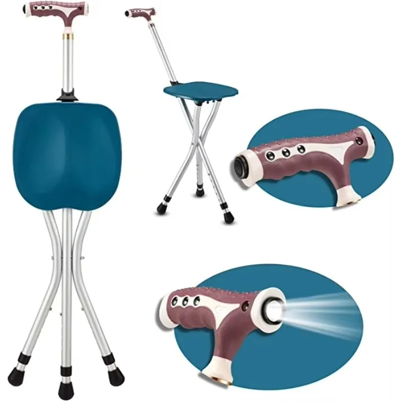 

Складной светодиодный светильник с регулируемой высотой, трость для улицы, портативный стул-костыль, табурет для отдыха, палочки