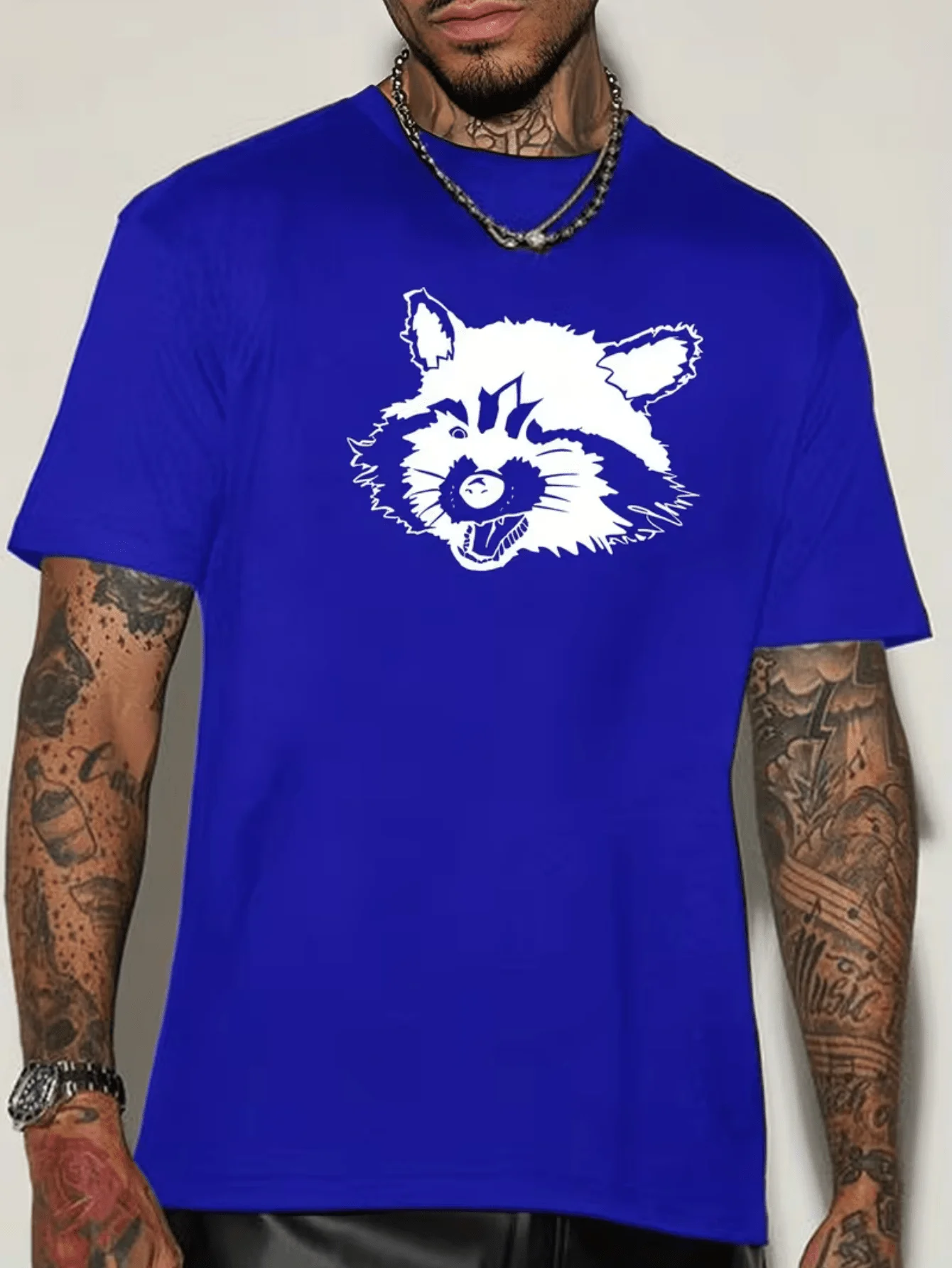 Retro Raccoon Head Print Mens T Shirt Wild Wildlife Animal Sketch Art Short Sleeve Crew Neck Cotton Tee Street Casual Daily Top