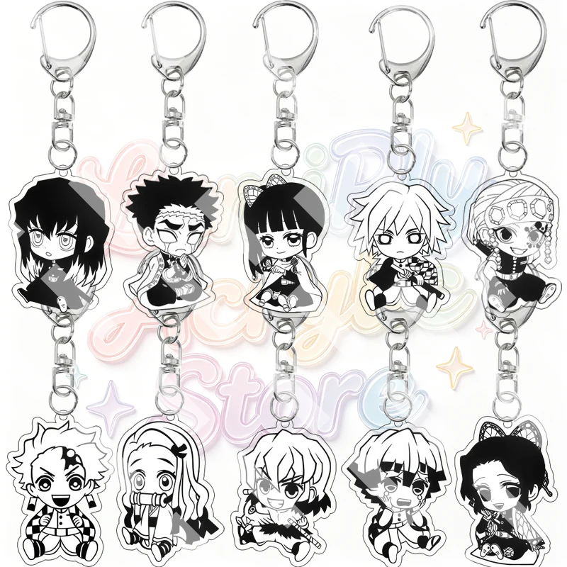 Cartoon Demon Slayer Nezuko Tanjiro Kamado Zenitsu Agatsuma Giyuu Character Acrylic Keychain Homemade Pendant Accessory Decor