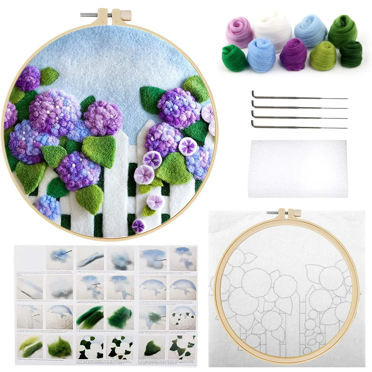 

RUOPOTY Wool Needle Felt Set Needle Felting Painting Kit With Frame Lavender Flowers Diy Felt Package For Home Decoration