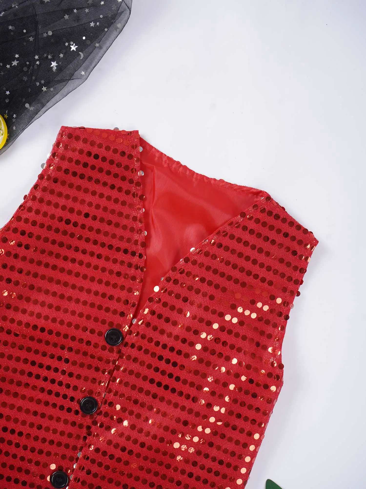 Girls Boys Sequins Moden Jazz Hip hop Street Dance Costume Outfits Sleeveless Vest Tops Waistcoat with Hat Bowtie Necktie Set