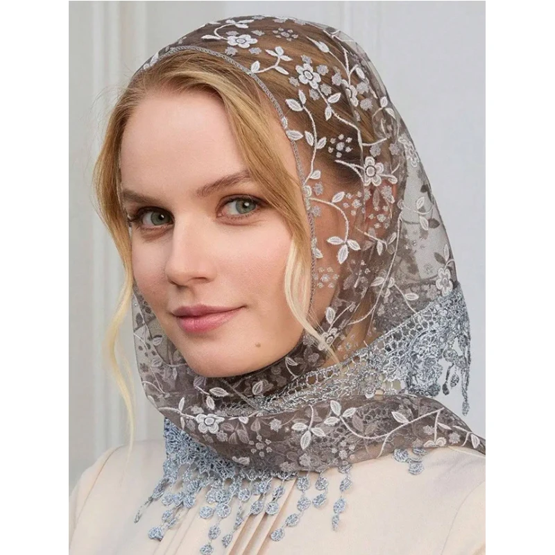 Triangle Lace Mantilla Veil Tulle Scarf Covering Church Veil for Mass Wedding