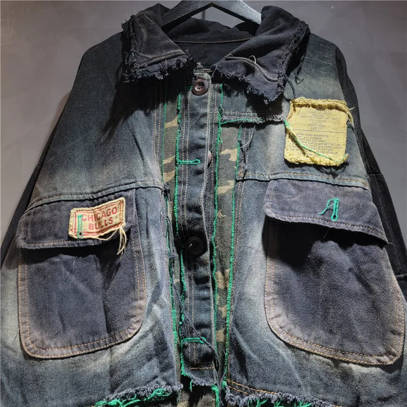 WTHT New Fashion Women's Patchwork Camouflage Do Old Denim Jacket Elastic Waist Harem Jeans Female 2025 Autumn 1LS2462 view 6