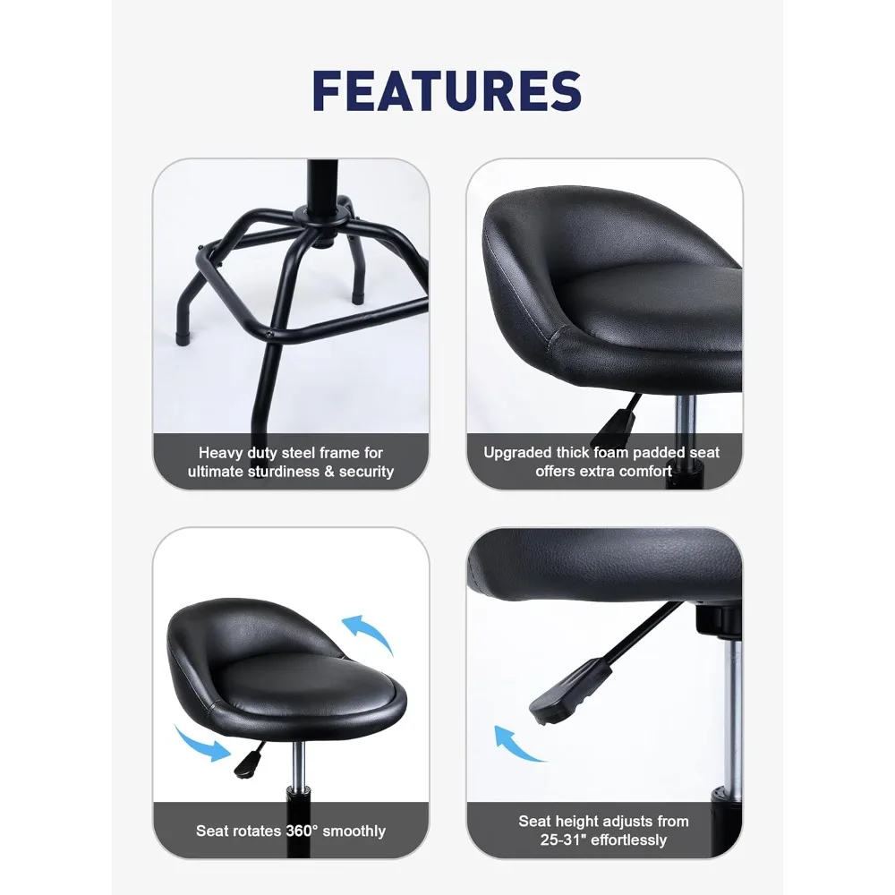 Adjustable Swivel Bar Stool with Back Support, 330lb Capacity, Kitchen & Garage Stool, Black