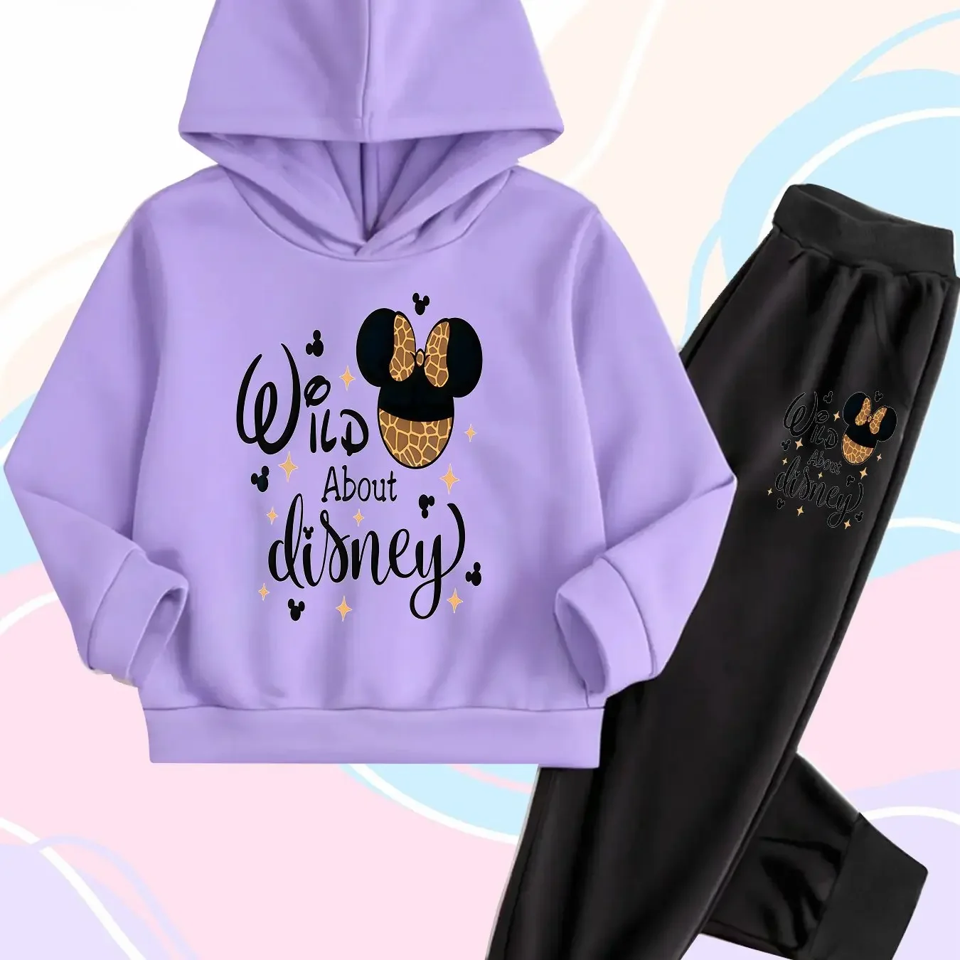

Disney Girls Hoodie and Sweatpants Set, Long Sleeve Hooded Pullover Cotton Children's Sweatshirt Pants Two-Piece Outfit