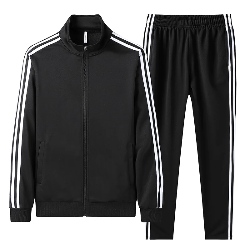 Men\'s and women\'s autumn sports suit, men\'s long sleeved pants, striped two stripes, outdoor running suit, cardigan two-piece se