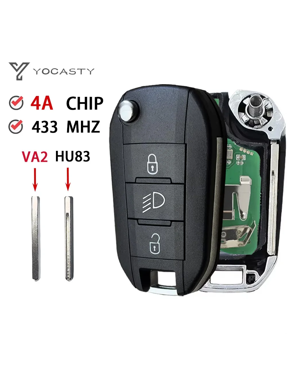 

YOCASTY For Peugeot 308 4008 For Citroen C3 C5 C6 Flip Remote Folding Car Key 433 MHZ Lamp Buttons 4A Chip 433 MHZ