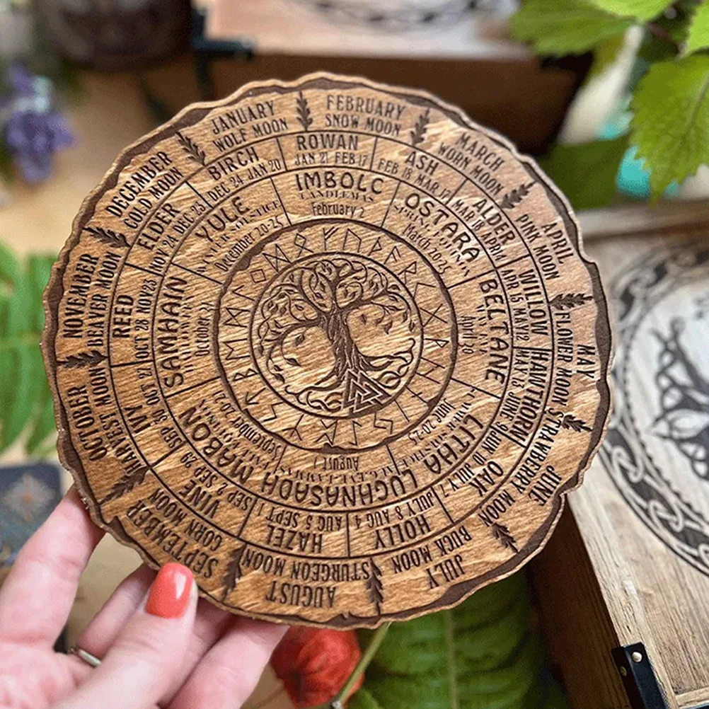 

Wheel Of The Year Wood Sign Wooden Calendar Ornament Witch Tree Of Life Ring Calendar Planner Wall Calendar Board halloween deco