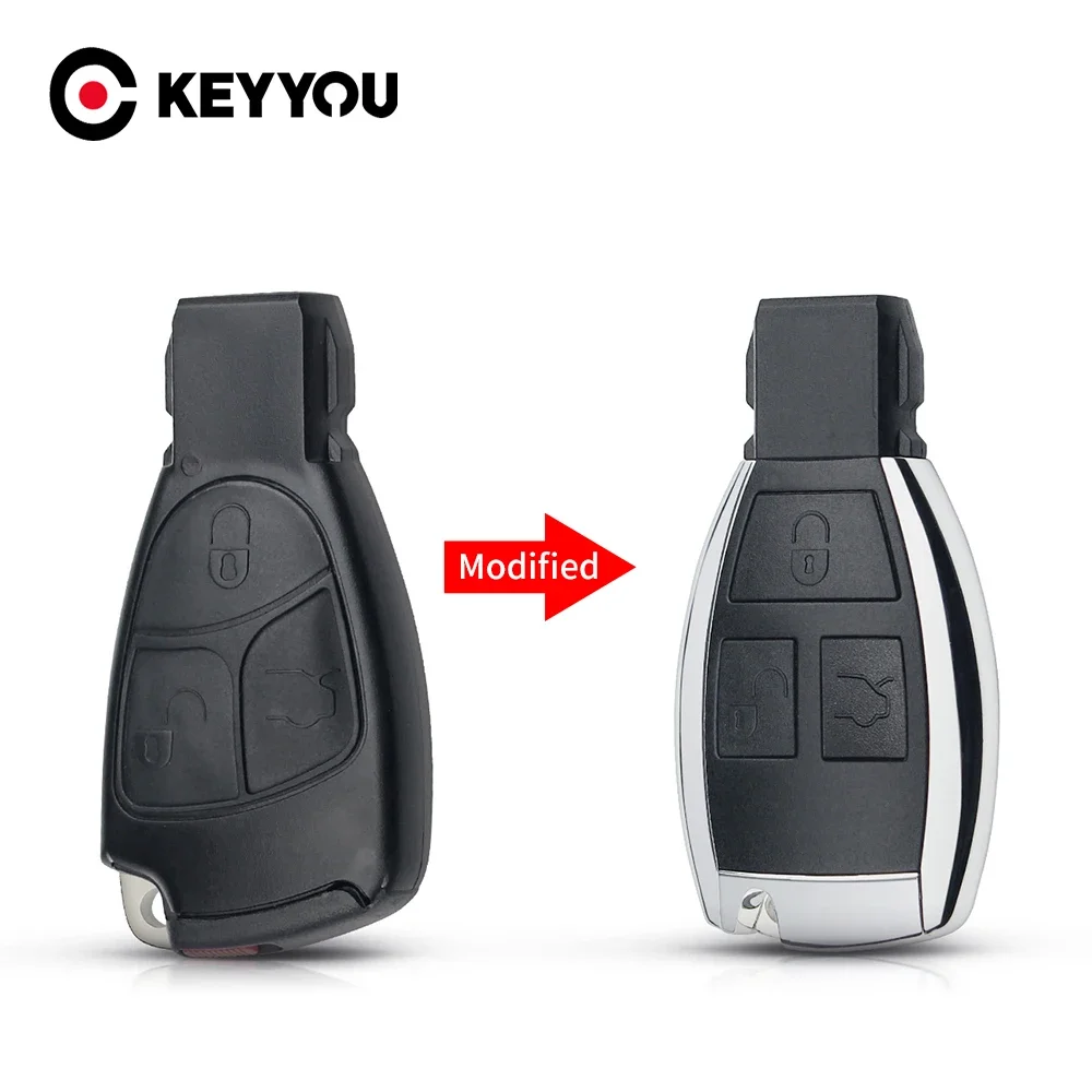 KEYYOU-carcasa de llave de coche para Mercedes Benz, carcasa de llave de coche inteligente de repuesto modificada, 3 botones, B, C, E, ML, S, CLK, CL