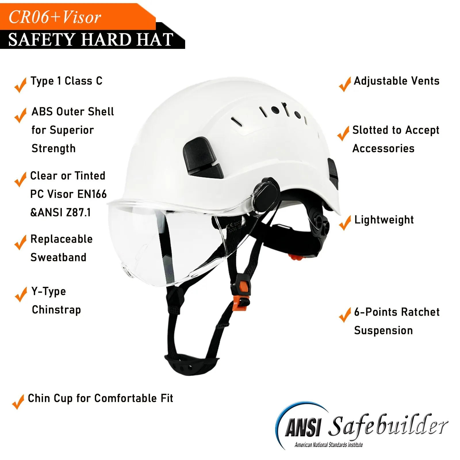 CE Construction Safety Helmet With Goggles Visor ABS Hard Hat ANSI Industrial Work Head Protection Rescue