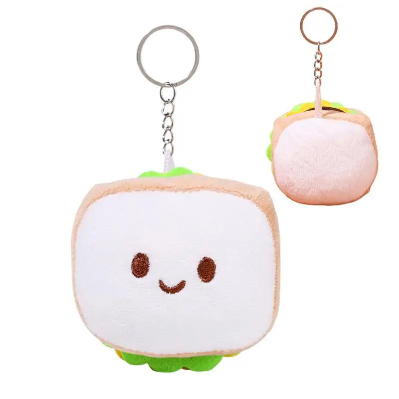 Cute Plush Keychain Burger Sandwich Keychain Pendant Plush Bag Charm Keychain For Purse Bag Car Schoolbag Backpack For Backpacks