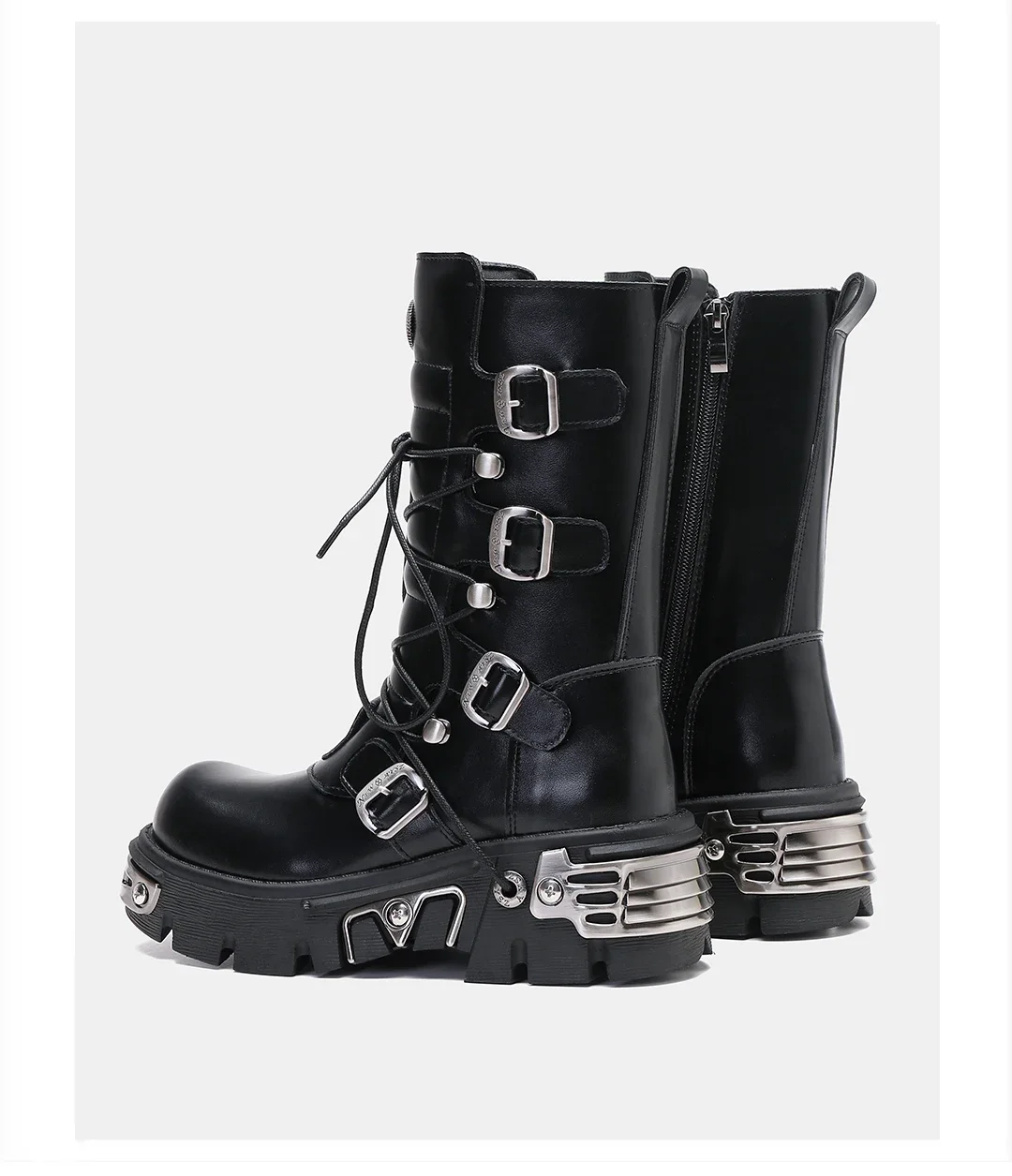 2025 New Retro Genuine Leather British Style High Boots Street Fashion Metal Motorcycle Boots Punk Rock Thick Soled Women's Boot