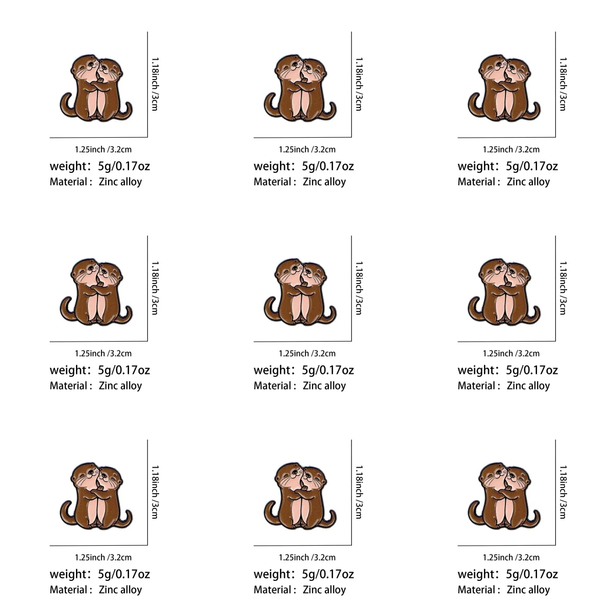 9 Stück Kawaii Otter Umarmung Emaille-Pin, Niedliche Paar-Seeovertier Anstecknadel für Rucksack, Kleidung, Dekoration, Valentinstagsgeschenk – Detail 1